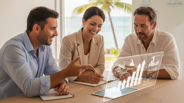 Équipe en coworking, créer une startup à Maurice : incubateurs et financement