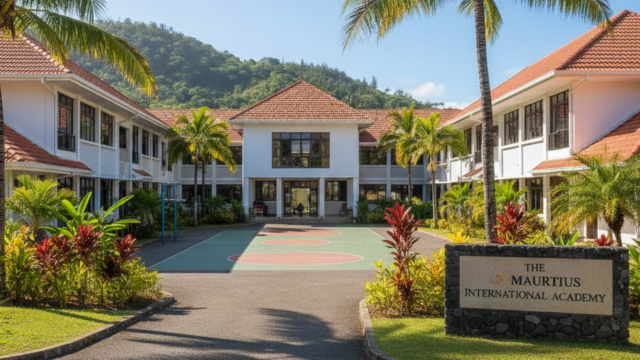 Enfants devant une école, prix d’une école internationale à Maurice et frais de scolarité