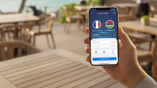Transfert d’argent vers Maurice sur application mobile, frais et taux de change