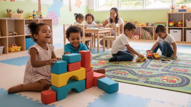 Crèche à l’île Maurice, enfants et éducatrice en activité (tarifs et critères de choix)